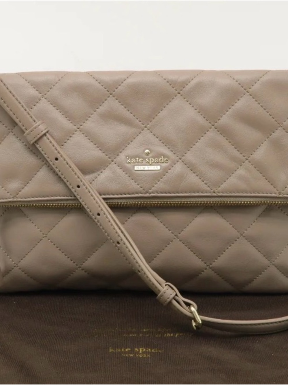 kate spade Quilted Fold-Over Crossbody Bag in Taupe